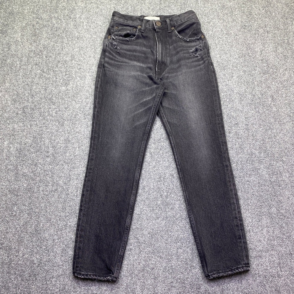 Moussy Vintage Kelley Tapered High Rise Distressed Jeans Japan Black Sz 24